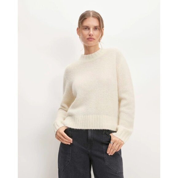 EVERLANE Ivory Snow Alpaca Wool Blend Boxy Cropped Crew Neck Sweater, Size M - Picture 1 of 16
